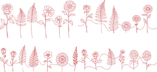 Red floral pattern on black background creates a vintage botanical illustration