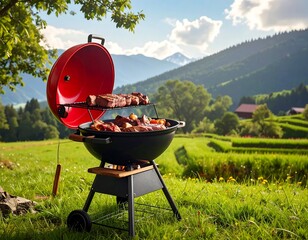 Outdoor grilling scene with delicious food
