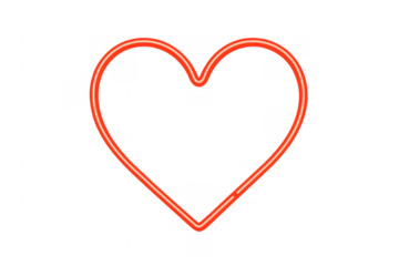 Red neon heart outline glowing, symbolizing love, romance, valentine's day, and passion with transparent background