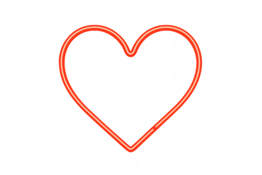 Red neon heart outline glowing, symbolizing love, romance, valentine's day, and passion with transparent background