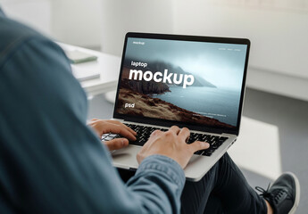 A man with a laptop mockup