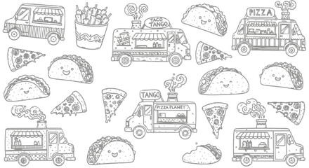 Pizza truck seamless pattern background design for fast food and street food