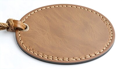 Oval brown leather luggage tag