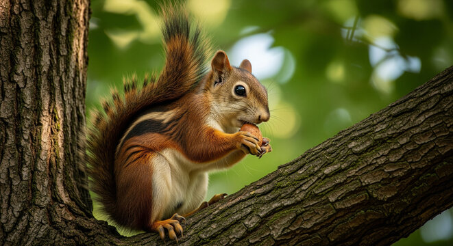 squirrel in the tree eating