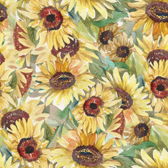 seamless pattern with flowers, watercolor illustration