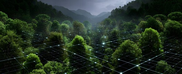 Plakat Advanced tech integrates intelligence into the heights of towering forest treetops