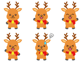 	かわいいトナカイのイラスト素材セット