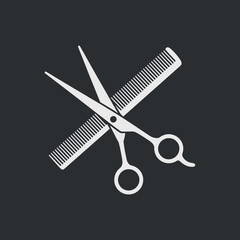 Scissors and Comb White Icon, Barber Shop Symbol