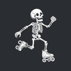 Skeleton Roller Skating: Cartoon Vector Illustration on Dark Background