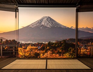 Panoramic autumn view of Mount Fuji
