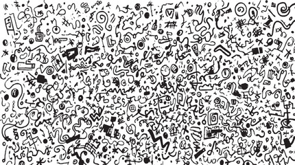 Scribbled abstract shapes and symbols doodle black