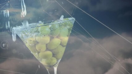 Vertical stream cascading into martini glass with grapes, overflowing, visualizing data - Powered by Adobe