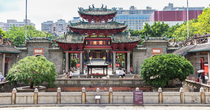 Panorama of the entrance gate of the ancestral Zumiao temple in Foshan, China