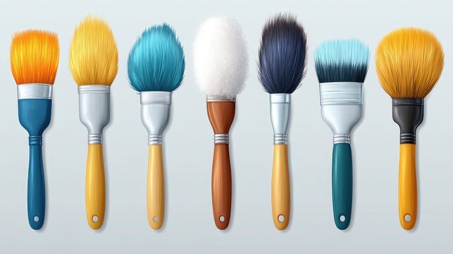 Vibrant collection of assorted paintbrushes showcasing artistic tools for creative expression against a soft background