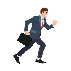 Businessman Running with Briefcase in a Hurry. Flat vector illustration isolated on white background