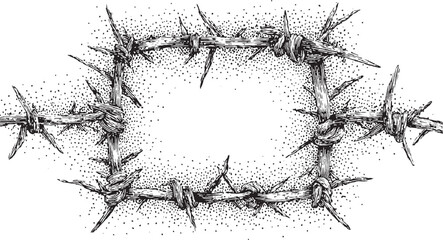 Barbed wire frame with sharp points and knots vector