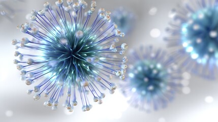 Obraz premium Chikungunya Virus Particle 3D Rendering with Detailed Surface Spikes in Abstract Scientific Visualization