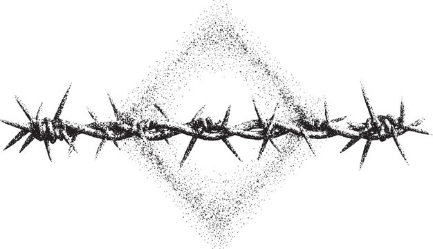 Barbed wire with stippled diamond shape sharp points