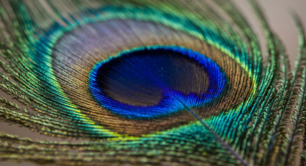 Close up of peacock feather with iridescent colors