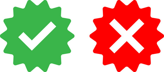 Green checkmark and red x symbols for approval and rejection