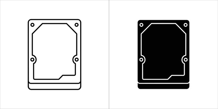 Hard disk drive line and glyph icon storage device vector