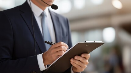 Close-up of interpreter translating during political negotiation, symbolizing cultural exchange, communication clarity, and structured diplomacy in multilingual environments of global politics.