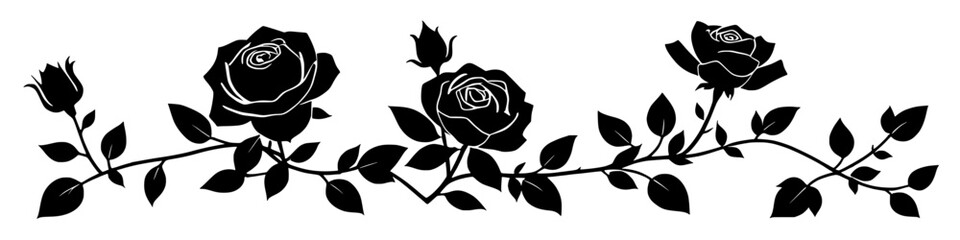 elegant black and white rose vine border silhouette illustration