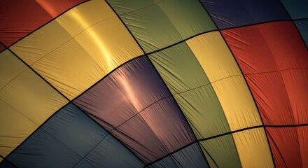 Fototapeta premium Inside of a colorful hot air balloon, stitched panels, curved lines