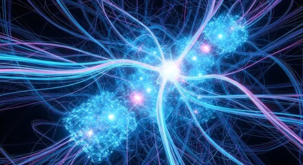 Explore vibrant neuron connections with this mesmerizing glowing abstract network design for science and technology projects