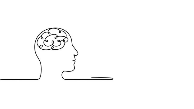 Continuous line drawing open book with head video. Animated education symbol. Reading concept animation.