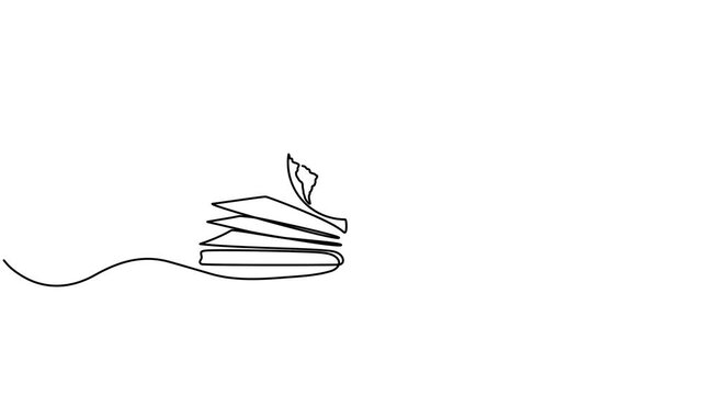 Continuous line drawing open book with Earth globe animation. World knowledge concept animated video.