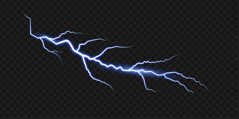 Electric Blue Lightning Flash Realistic Thunderbolts Transparent on Background