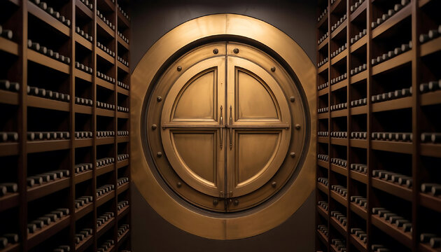 Exclusive wine cellar with golden vault door, ready for tasting events