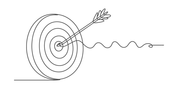 Continuous one line drawing of an arrow hitting a target symbolizing precision and success vector