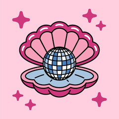 Disco Ball in Pink Shell Cartoon
