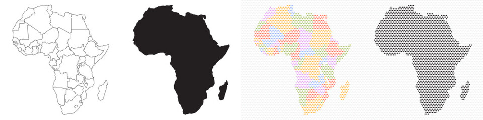 Africa map in outline, flat color, dotted style coloured and Black