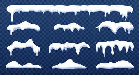 Plakat Icy snow cap collection. Winter frost decoration. Border frozen frame isolated design