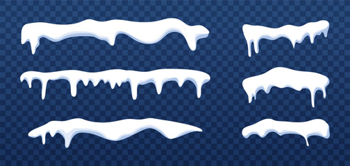 Snow icicles frame. Frozen winter decoration, frost border vector background design