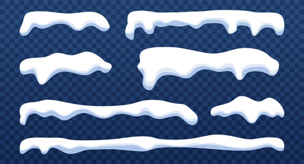 Snow caps icicle border. Winter frozen frost decoration isolated shapes