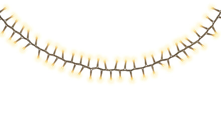 Obraz premium A string of christmas lights with a black wire and yellow bulbs on a white background in a curved shape ai generated