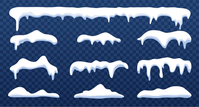 Icy snow cap collection. Winter frost decoration. Border frozen frame isolated design