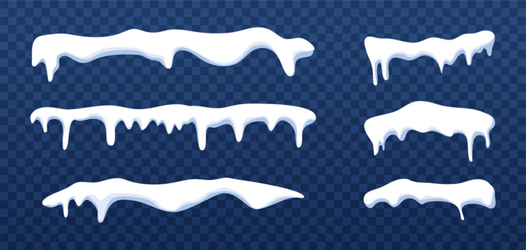 Snow icicles frame. Frozen winter decoration, frost border vector background design