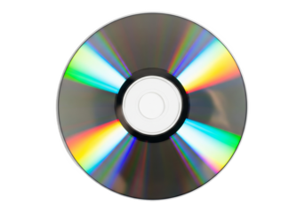 Shiny compact disc with rainbow refraction patterns isolated on transparent background