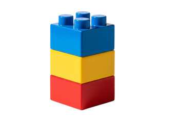 Stack of colorful building blocks red yellow and blue toy isolated on transparent background
