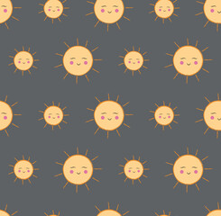 sweet sun pattern with a grey background. pastel design, seamless pattern with a playful and dreamy feel, perfect for kids' textiles, packaging. cute background for baby room decor