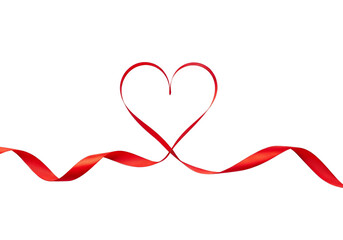 Elegant red ribbon forming a heart shape with flowing curves isolated on transparent background