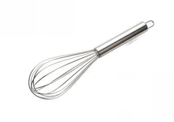 Shiny metal balloon whisk kitchen utensil for baking and cooking isolated on transparent background