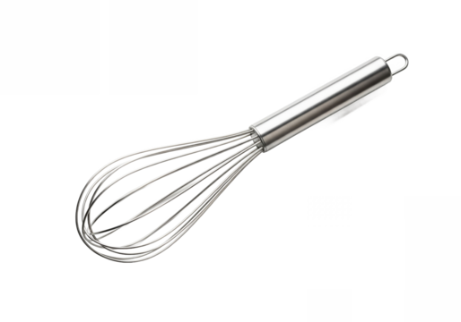 Shiny metal balloon whisk kitchen utensil for baking and cooking isolated on transparent background
