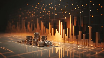 Digital 3D Business Visualization with Luminous Neon Graphs and Infographics