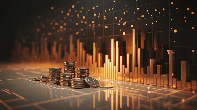 Digital 3D Business Visualization with Luminous Neon Graphs and Infographics